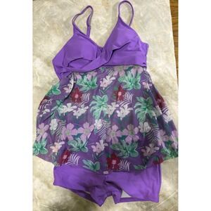 Shallmu Kids Girl's Purple Floral Tankini‎ Swimsuit Set 15-16Y